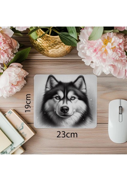 Soğuk Bakışlı Detaylı Husky Portresi - 19X23 cm 2 mm Dikdörtgen Ithal Baskılı Mouse Pad
