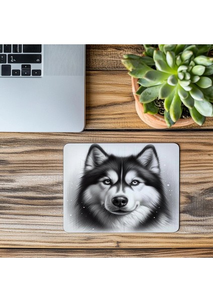 Soğuk Bakışlı Detaylı Husky Portresi - 19X23 cm 2 mm Dikdörtgen Ithal Baskılı Mouse Pad modelleri