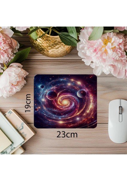 Dönen Galaksi Temalı Zamanlayıcı Mousepad - 19X23 cm 2 mm Dikdörtgen Ithal Baskılı Mouse Pad
