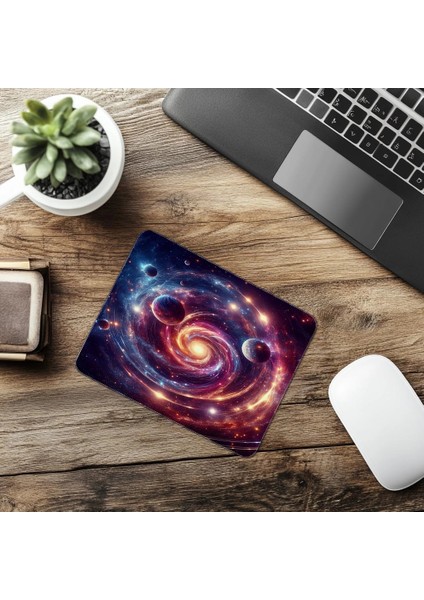 Dönen Galaksi Temalı Zamanlayıcı Mousepad - 19X23 cm 2 mm Dikdörtgen Ithal Baskılı Mouse Pad