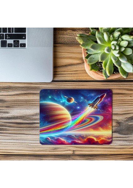 Gökkuşağı Egzozlu Uzay Aracı Mouse Pad - 19X23 cm 2 mm Dikdörtgen Ithal Baskılı Mouse Pad modelleri
