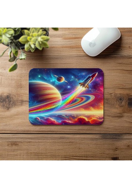 Gökkuşağı Egzozlu Uzay Aracı Mouse Pad - 19X23 cm 2 mm Dikdörtgen Ithal Baskılı Mouse Pad fırsatları