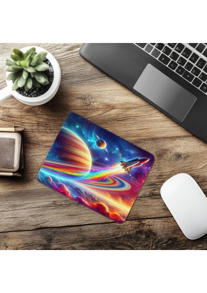 Gökkuşağı Egzozlu Uzay Aracı Mouse Pad - 19X23 cm 2 mm Dikdörtgen Ithal Baskılı Mouse Pad