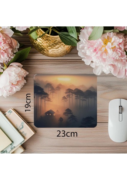 Sisli Orman ve Kulübe Temalı Mousepad - 19X23 cm 2 mm Dikdörtgen Ithal Baskılı Mouse Pad