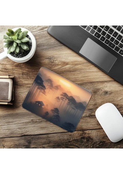 Sisli Orman ve Kulübe Temalı Mousepad - 19X23 cm 2 mm Dikdörtgen Ithal Baskılı Mouse Pad