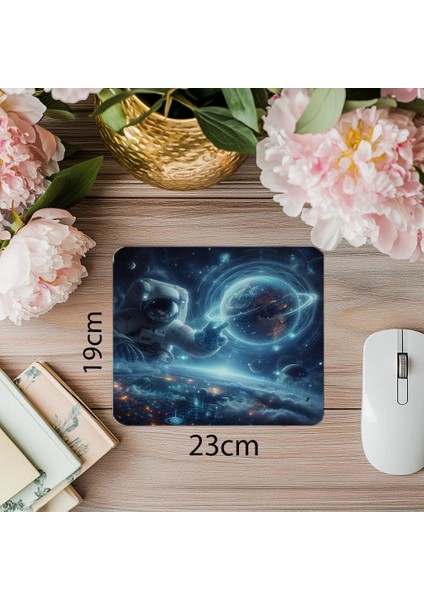 Teknolojik Evren ve Astronot Mouse Pad - 19X23 cm 2 mm Dikdörtgen Ithal Baskılı Mouse Pad