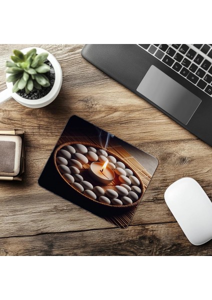 Tütsü Dumanı ve Taş Çemberli Mousepad - 19X23 cm 2 mm Dikdörtgen Ithal Baskılı Mouse Pad