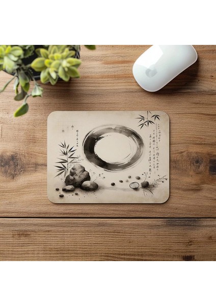 Sade Çizimli Doğal Enso Mousepad - 19X23 cm 2 mm Dikdörtgen Ithal Baskılı Mouse Pad fırsatları