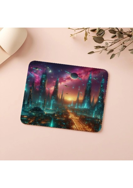 Nebula Arka Planlı Fütüristik Şehir Mouse Pad - 19X23 cm 2 mm Dikdörtgen Ithal Baskılı Mouse Pad indirimleri