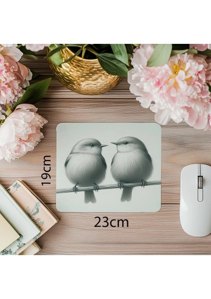Kuş Severler Için Sade El Çizimi Mousepad - 19X23 cm 2 mm Dikdörtgen Ithal Baskılı Mouse Pad