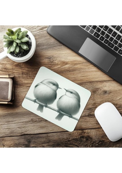 Kuş Severler Için Sade El Çizimi Mousepad - 19X23 cm 2 mm Dikdörtgen Ithal Baskılı Mouse Pad