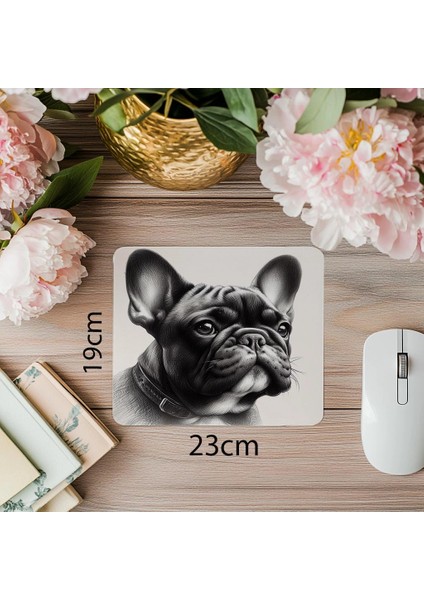 Fransız Bulldog Çizimli Mousepad – Tatlı ve Detaylı - 19X23 cm 2 mm Dikdörtgen Ithal Baskılı Mouse Pad