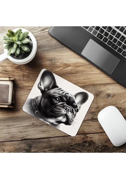 Fransız Bulldog Çizimli Mousepad – Tatlı ve Detaylı - 19X23 cm 2 mm Dikdörtgen Ithal Baskılı Mouse Pad