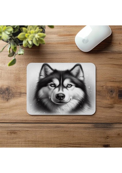 Soğuk Bakışlı Detaylı Husky Portresi - 19X23 cm 2 mm Dikdörtgen Ithal Baskılı Mouse Pad fırsatları