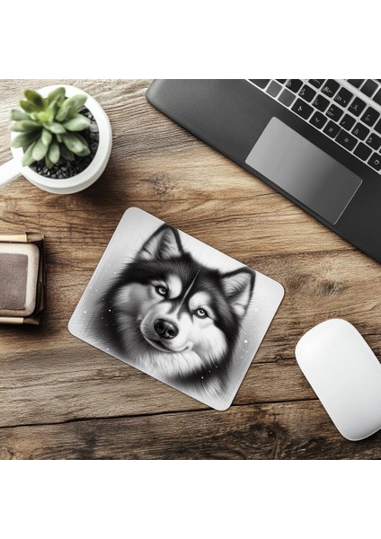Soğuk Bakışlı Detaylı Husky Portresi - 19X23 cm 2 mm Dikdörtgen Ithal Baskılı Mouse Pad
