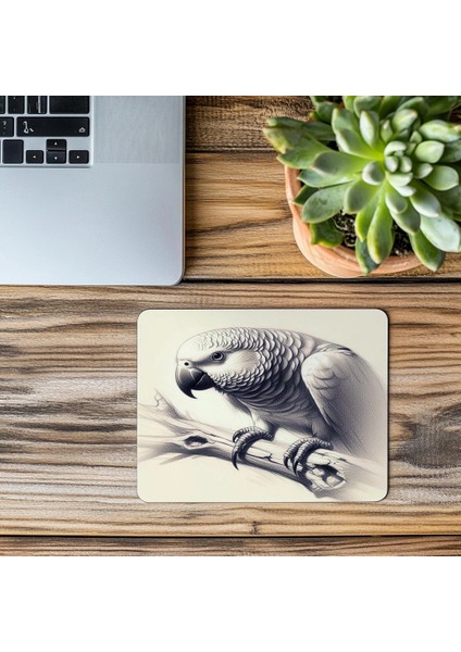 Dalda Oturan Papağan Mousepad – Kalemle Çizilmiş - 19X23 cm 2 mm Dikdörtgen Ithal Baskılı Mouse Pad modelleri