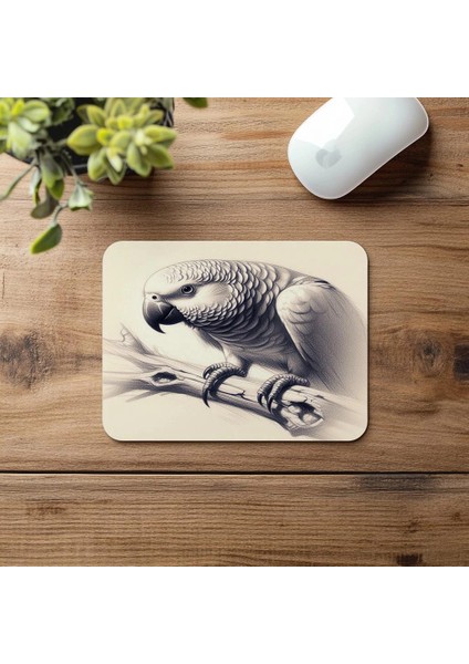 Dalda Oturan Papağan Mousepad – Kalemle Çizilmiş - 19X23 cm 2 mm Dikdörtgen Ithal Baskılı Mouse Pad fırsatları