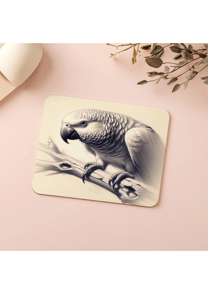 Dalda Oturan Papağan Mousepad – Kalemle Çizilmiş - 19X23 cm 2 mm Dikdörtgen Ithal Baskılı Mouse Pad indirimleri