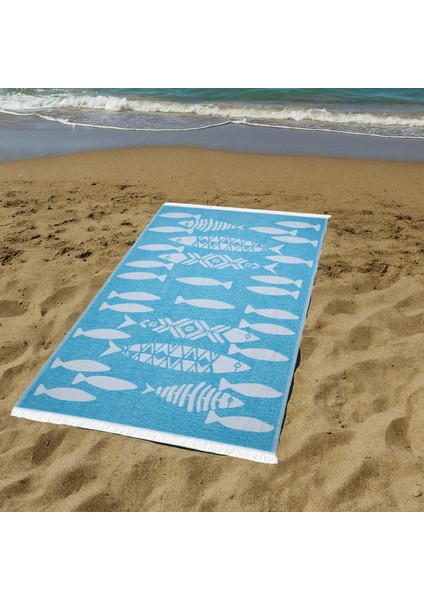 Soft Balık Desenli Peştamal - Mavi - 90X160 cm fırsatları