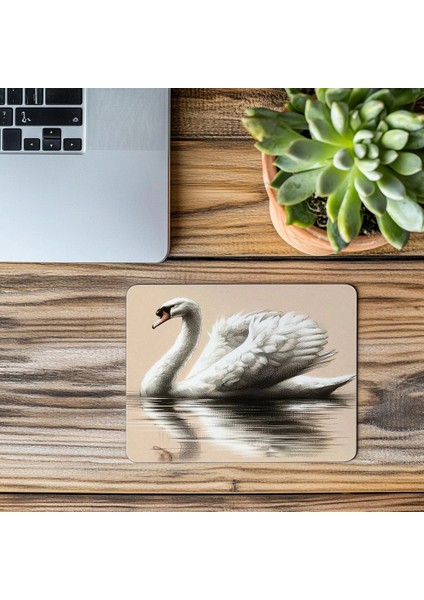 Yüzeyde Süzülen Kuğu Mousepad – Karakalem Stil - 19X23 cm 2 mm Dikdörtgen Ithal Baskılı Mouse Pad modelleri