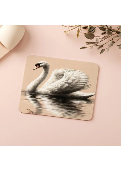 Yüzeyde Süzülen Kuğu Mousepad – Karakalem Stil - 19X23 cm 2 mm Dikdörtgen Ithal Baskılı Mouse Pad indirimleri