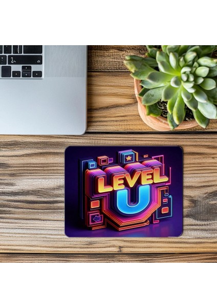 Oyun Enerjili Level Up Mouse Pad Tasarımı - 19X23 cm 2 mm Dikdörtgen Ithal Baskılı Mouse Pad modelleri