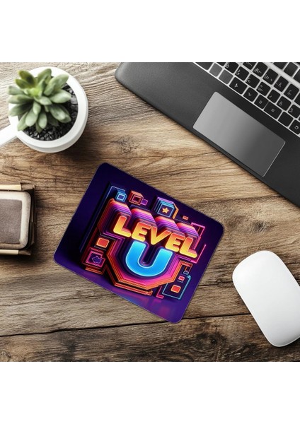 Oyun Enerjili Level Up Mouse Pad Tasarımı - 19X23 cm 2 mm Dikdörtgen Ithal Baskılı Mouse Pad