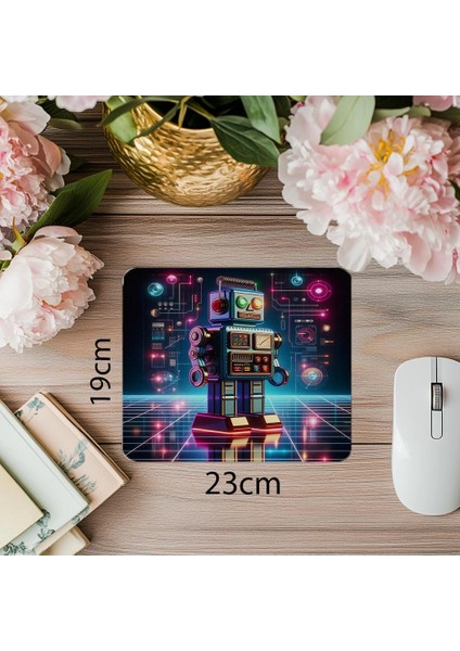 Işık Saçan Retro Robot Mousepad - 19X23 cm 2 mm Dikdörtgen Ithal Baskılı Mouse Pad