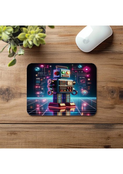 Işık Saçan Retro Robot Mousepad - 19X23 cm 2 mm Dikdörtgen Ithal Baskılı Mouse Pad fırsatları