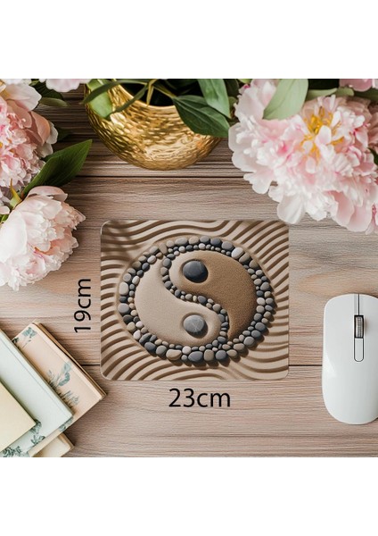 Doğal Taşlarla Yin Yang Mousepad - 19X23 cm 2 mm Dikdörtgen Ithal Baskılı Mouse Pad