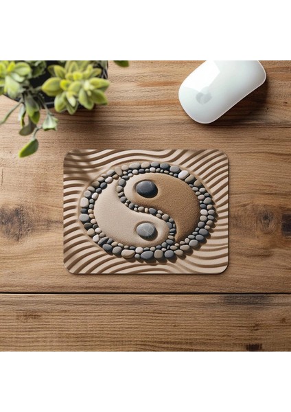 Doğal Taşlarla Yin Yang Mousepad - 19X23 cm 2 mm Dikdörtgen Ithal Baskılı Mouse Pad fırsatları