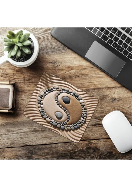 Doğal Taşlarla Yin Yang Mousepad - 19X23 cm 2 mm Dikdörtgen Ithal Baskılı Mouse Pad