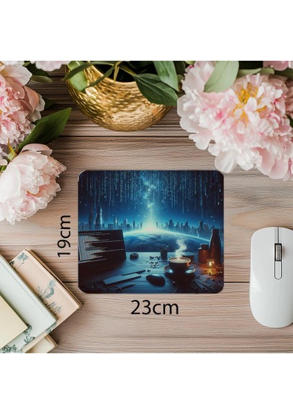 Binary Rain Efektli Cappuccino Mouse Pad - 19X23 cm 2 mm Dikdörtgen Ithal Baskılı Mouse Pad