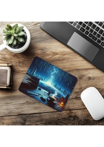 Binary Rain Efektli Cappuccino Mouse Pad - 19X23 cm 2 mm Dikdörtgen Ithal Baskılı Mouse Pad