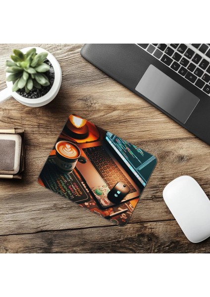 Geliştirici Masası Mousepad – Kahve Yanında - 19X23 cm 2 mm Dikdörtgen Ithal Baskılı Mouse Pad