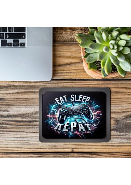Eat Sleep Game Repeat Mousepad – Gamer Sloganı - 19X23 cm 2 mm Dikdörtgen Ithal Baskılı Mouse Pad modelleri