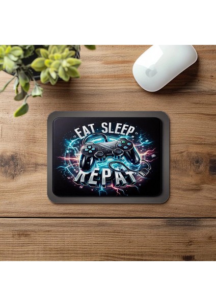 Eat Sleep Game Repeat Mousepad – Gamer Sloganı - 19X23 cm 2 mm Dikdörtgen Ithal Baskılı Mouse Pad fırsatları