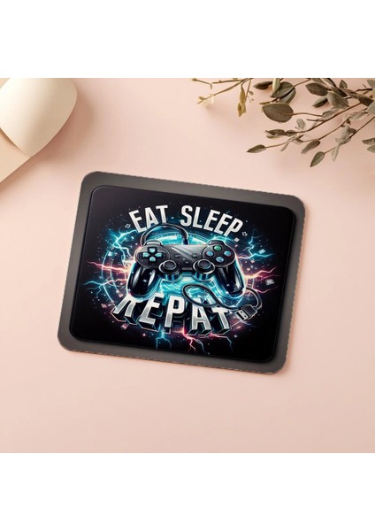 Eat Sleep Game Repeat Mousepad – Gamer Sloganı - 19X23 cm 2 mm Dikdörtgen Ithal Baskılı Mouse Pad indirimleri