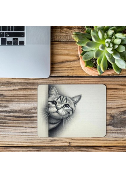 Karakalem Tarzı Kedili Mouse Pad Tasarımı - 19X23 cm 2 mm Dikdörtgen Ithal Baskılı Mouse Pad modelleri