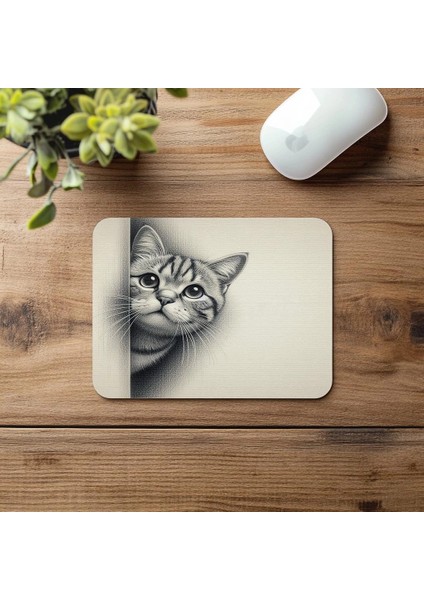 Karakalem Tarzı Kedili Mouse Pad Tasarımı - 19X23 cm 2 mm Dikdörtgen Ithal Baskılı Mouse Pad fırsatları
