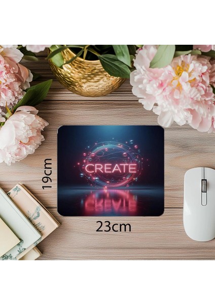 Yansımalı Neon Create Temalı Mousepad - 19X23 cm 2 mm Dikdörtgen Ithal Baskılı Mouse Pad