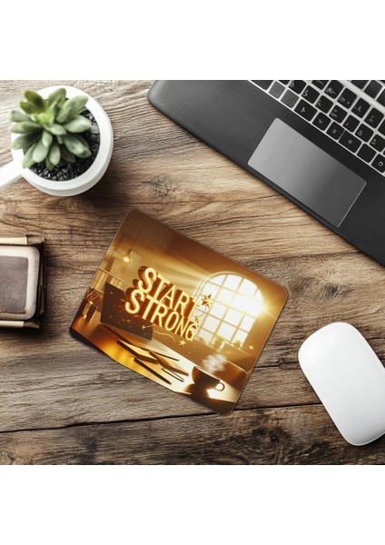 Güne Güçlü Başla Sloganlı Mouse Pad - 19X23 cm 2 mm Dikdörtgen Ithal Baskılı Mouse Pad