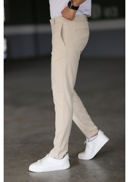 Erkek Krem Renk Italyan Kesim Slimfit Kumaş Pantolon fiyatları
