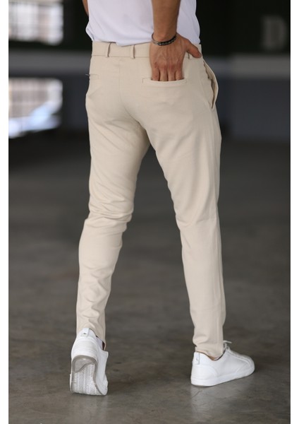 Erkek Krem Renk Italyan Kesim Slimfit Kumaş Pantolon modelleri
