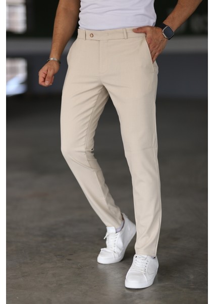 Erkek Krem Renk Italyan Kesim Slimfit Kumaş Pantolon indirimleri