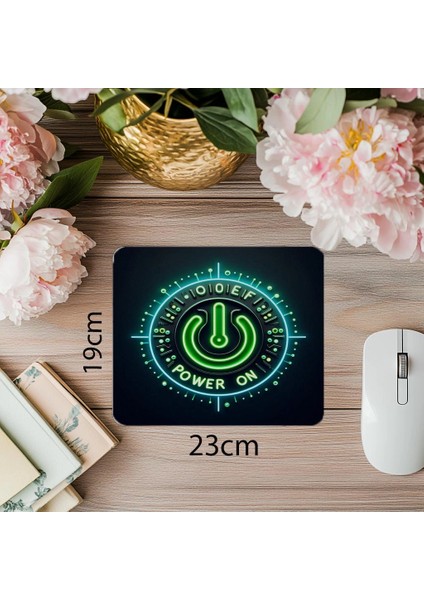 Power On Yazılı Neon Tuşlu Mousepad - 19X23 cm 2 mm Dikdörtgen Ithal Baskılı Mouse Pad