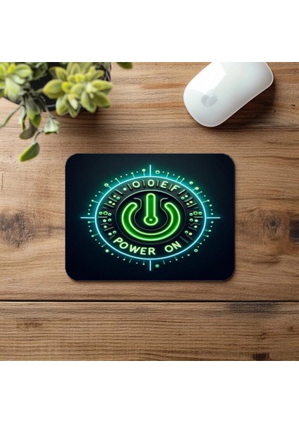 Power On Yazılı Neon Tuşlu Mousepad - 19X23 cm 2 mm Dikdörtgen Ithal Baskılı Mouse Pad fırsatları