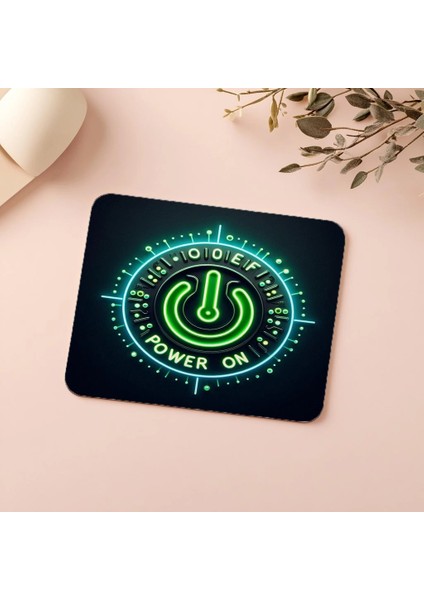 Power On Yazılı Neon Tuşlu Mousepad - 19X23 cm 2 mm Dikdörtgen Ithal Baskılı Mouse Pad indirimleri