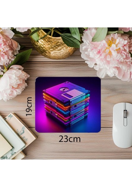 Renkli Disketler Temalı Retro Mousepad - 19X23 cm 2 mm Dikdörtgen Ithal Baskılı Mouse Pad