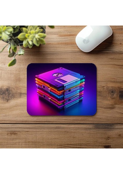 Renkli Disketler Temalı Retro Mousepad - 19X23 cm 2 mm Dikdörtgen Ithal Baskılı Mouse Pad fırsatları
